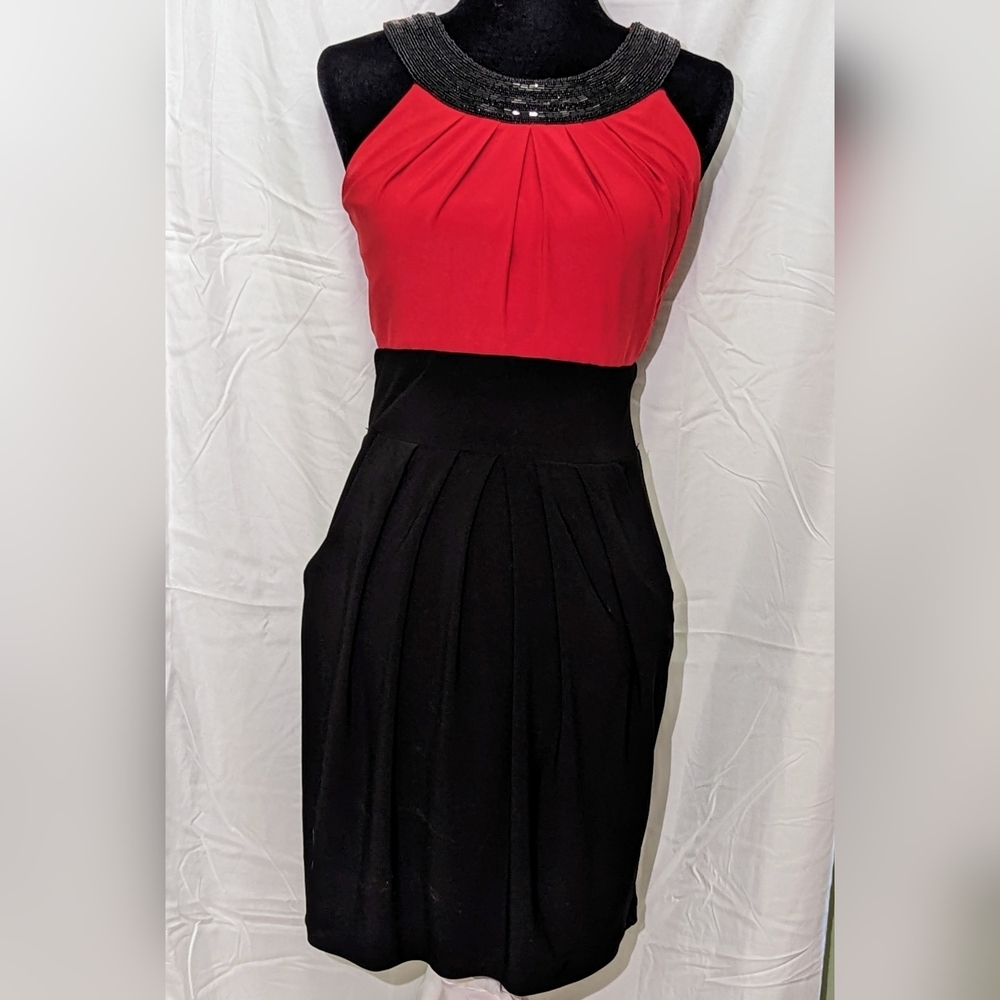 Beautiful beaded Red/black color block dress